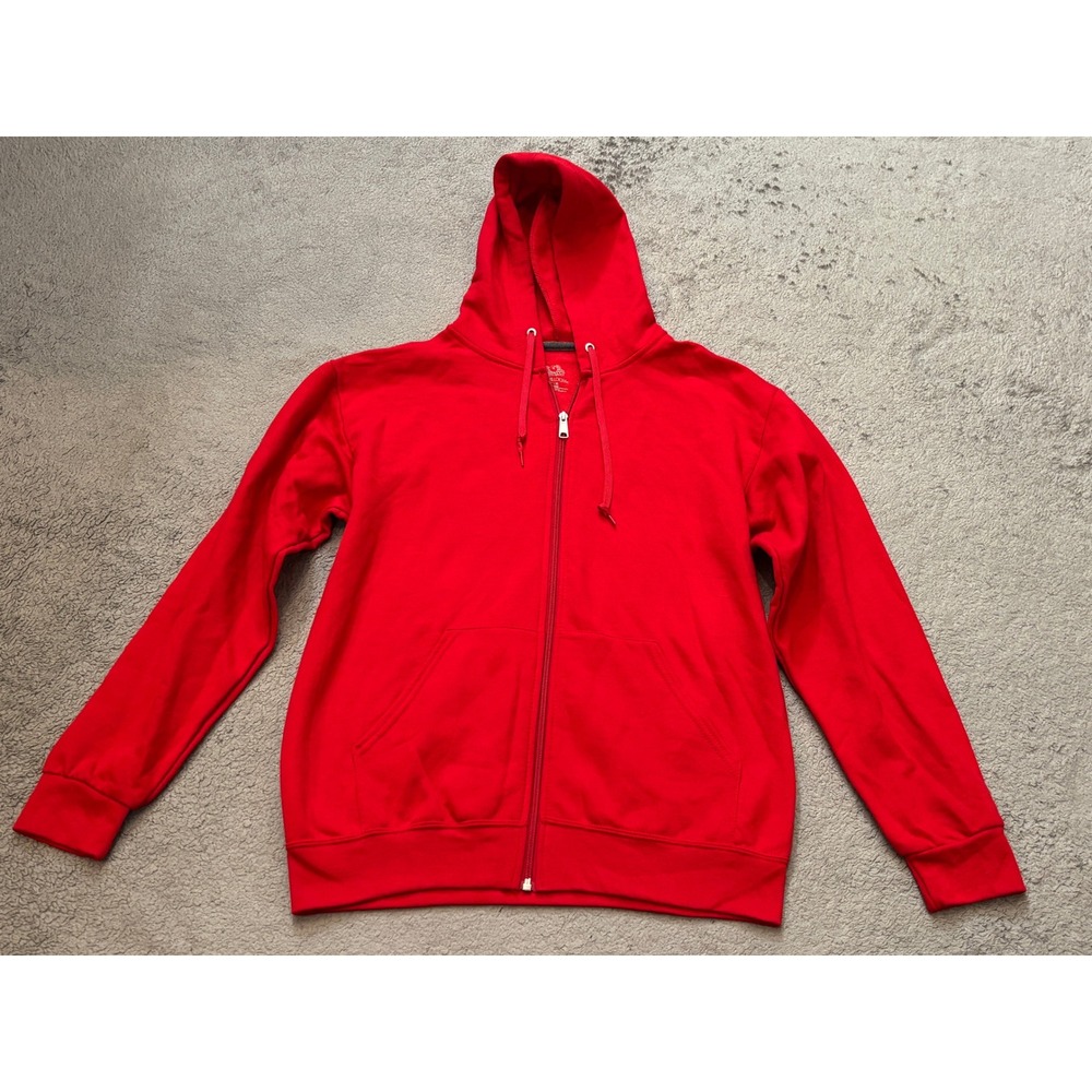 Fruit of the Loom Mens Red Full Zip Hoodie Sweatshirt Size Medium Cotton Blend